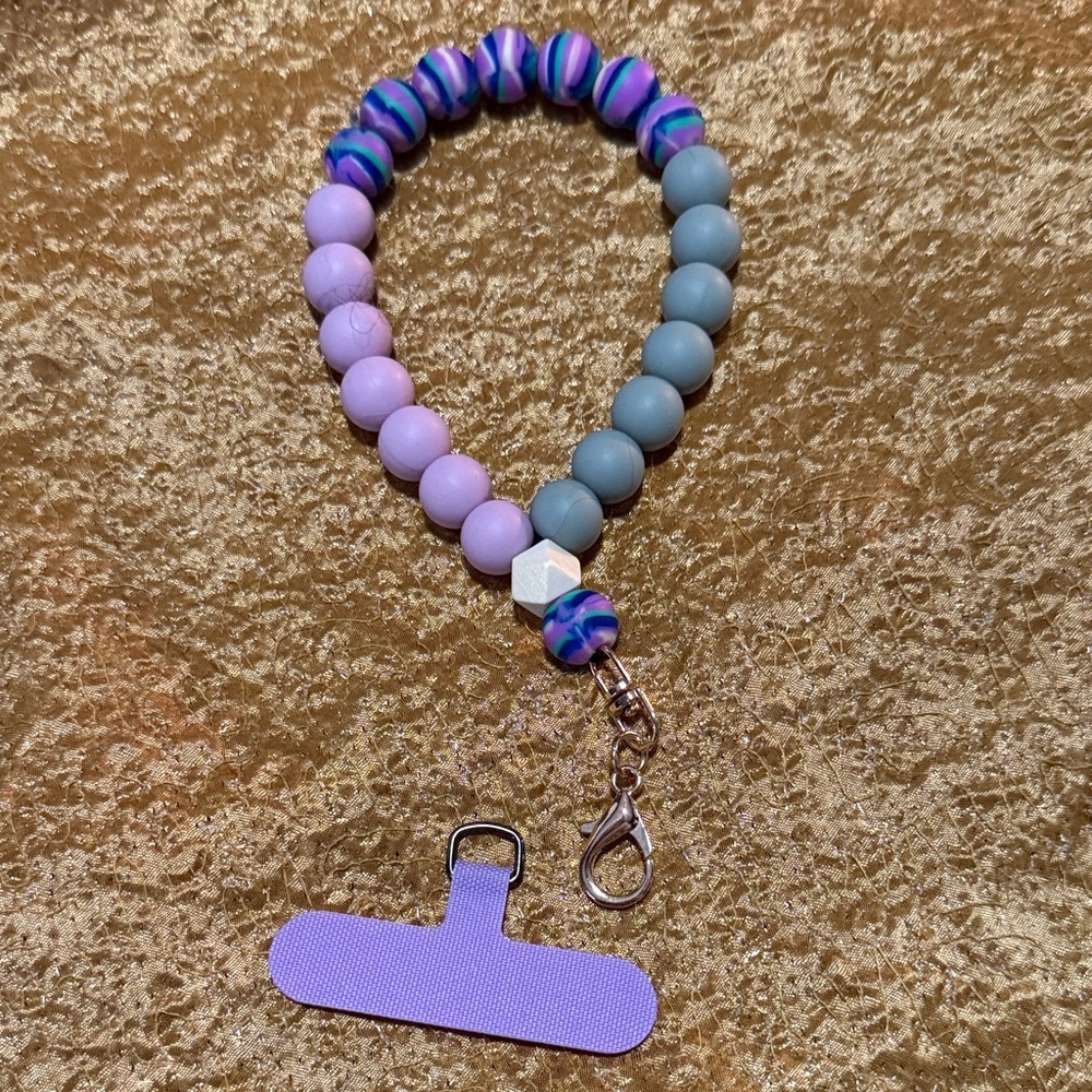 Purple and Blue Wrist Phone Holder Beaded Bracelet